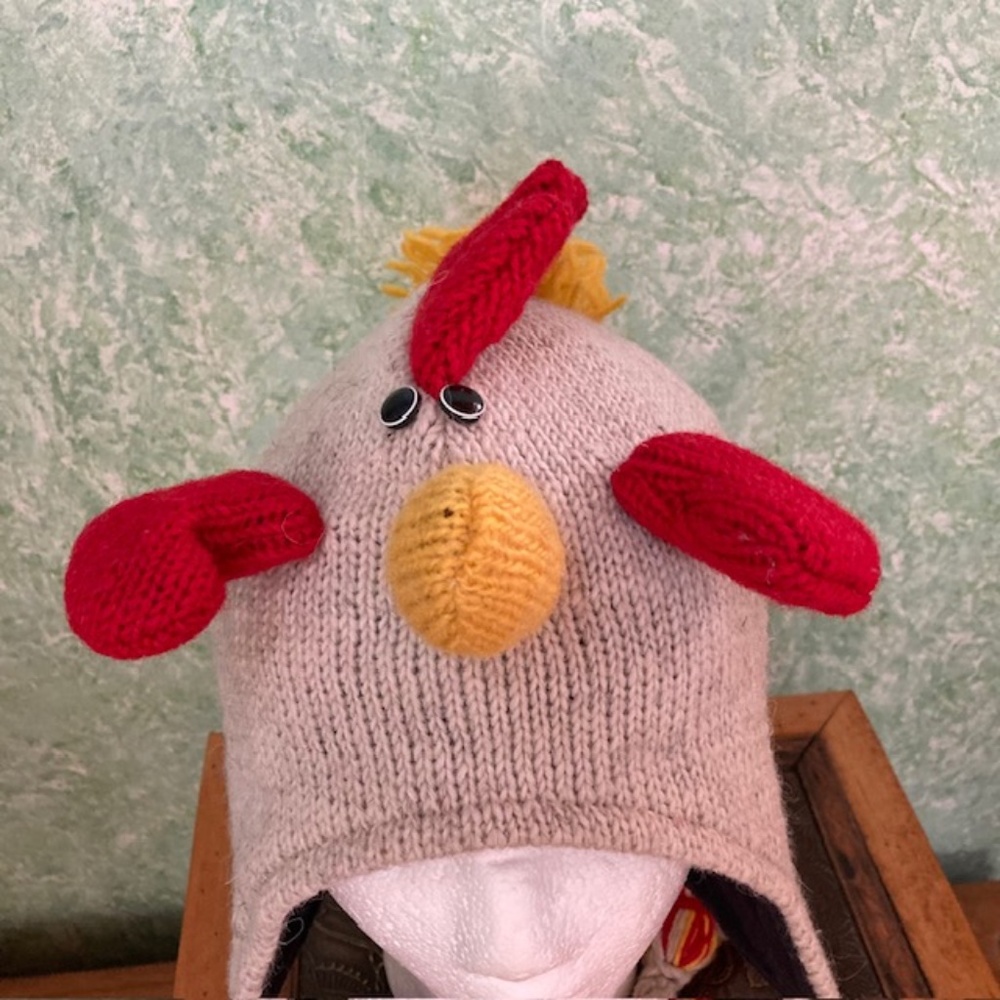 WOOL  chicken hat for girls /boys braided side tales with pompon, #7617